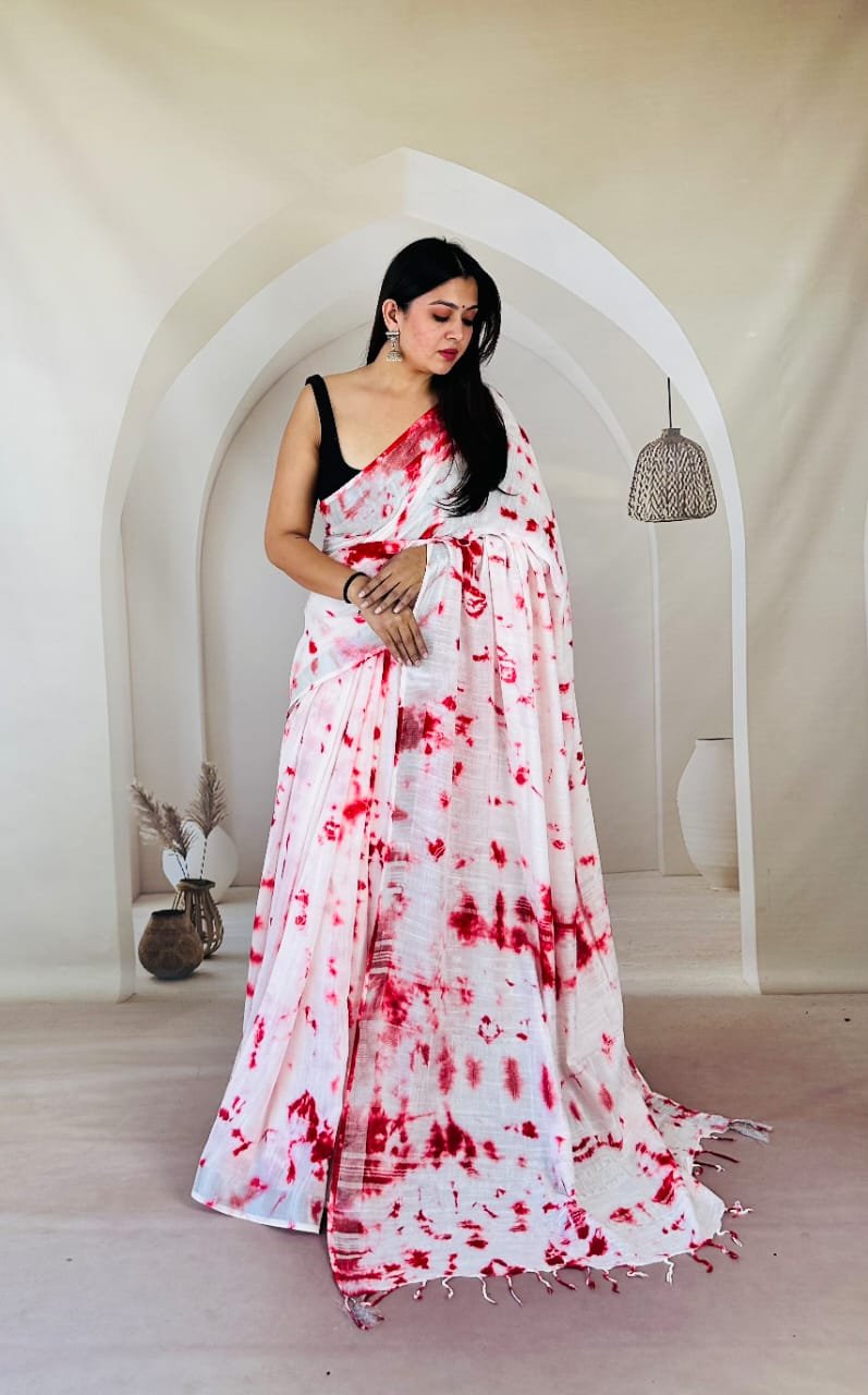 Hand Block Printed Linen Saree with Blouse